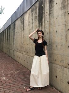 7arewill Solid Color High Waist Bloom Girls Skirt Hepburn Style Spring Summer Casual Nylon Cotton Spandex Skirt