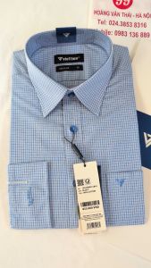 [Việt Tiến] Áo Sơ Mi Dài Tay Cao Cấp - Regular (Suông) - Vạt Bầu - Kẻ ô xanh da trời