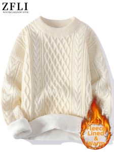 ZUOFEILI | Autumn Winter Thickened Fleece White Cable Knit Sweater