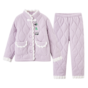 Thickened Three-Layer Cotton Sleepwear for Girls Winter Home Clothes Warm Anti-Cold Fleece Childrens Traditional Chinese Style