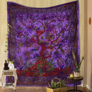Tấm Thảm Treo Tường Cây Sự Sống Màu Tím Phong Cách Boho Ảo Giác Dùng Trang Trí Phòng Ngủ Quán Cà Phê Studio Nhà Cửa Chất Liệu 100% Polyester