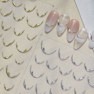Sweet Cool French Style Nail Stickers Shining Gold Silver Moon Shaped Self Adhesive Nail Stickers Suitable Nail Decorations DIY