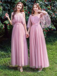 Elegant Bridal Maids Evening Gown Performance Hostess Dress Korean Style Embroidered A-Line Skirt Long Sleeve Polyester Fabric