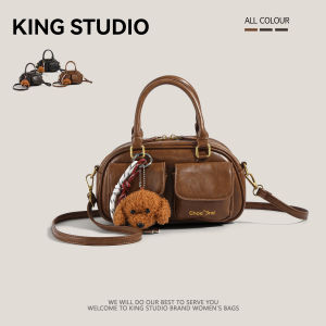 Fashionable Retro Bowling Bag Womens Crossbody Handbag Single Shoulder Bag Autumn Winter New Style Soft PU Leather Purse