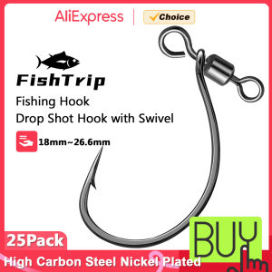 FishTrip 25pcs Drop Shot Hook Rolling Swivel Shot Soft Lure Hook Worm Hook Bass Hook Fishing Accessories
