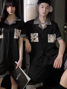 PAZHAOLANG | Oversized Color-block Short Sleeve Short Pants Loungewear 300lbs