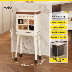 MEISD | With Lid Retro Style Aesthetic High-End Large Capacity Big Size Wheel Bin