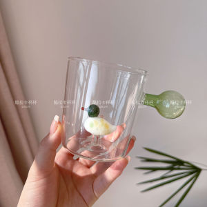 Cute Glass Coffee Cup with round Ball Handle 350ml High Borosilicate Glass Rabbit Bear Wish Tree Creative Gift Home Use