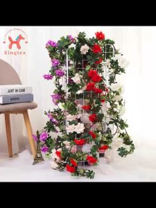 2m Silk Artificial Roses Flowers 10 Rose Heads Rattan String Vine with Green Leaves Party Decoration Kingtex Party Needs