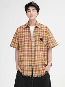 HetingHOME | Áo sơ mi kẻ caro Hetinghome mùa hè cho cặp đôi tay ngắn dáng rộng thoải mái chất liệu polyester cotton dành cho giới trẻ