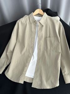 Áo Sơ Mi Nam Dài Tay Màu Kaki Cotton Nguyên Chất Áo Khoác Ngoài Phong Cách Lười Biếng Mặc Cặp Đôi Thời Trang Xuân Thu Áo Sơ Mi Nam