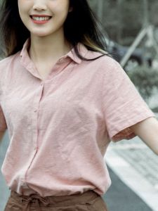 Áo Sơ Mi Vải Lanh Cotton Dáng Rộng Tay Ngắn Mùa Hè Cổ Polo Màu Trơn Cho Nữ Thiết Kế Đơn Giản Thoải Mái Cỡ Lớn