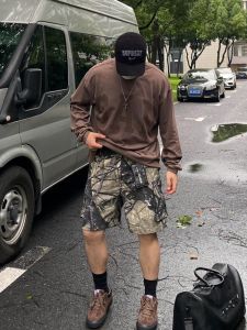 Quần Short Nam Họa Tiết Lá Cây Mùa Hè Phong Cách Mỹ Cổ Điển Đường Phố Quần Áo Công Sở Dài Năm Điểm High Street