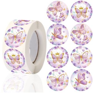 500pcs Purple Butterfly Floral Sealing Stickers Happy Birthday Party Decorations Girls Gifts Bag Box Labels Stationery Stickers