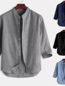 Áo Len Cardigan Nam Cổ Đứng Kẻ Sọc Thường Ngày Áo Thun Dài Tay Mùa Hè Phong Cách Châu Âu Đơn Giản Thời Trang Trung Niên