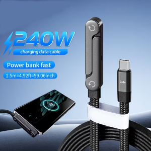 High Power Braided Type-C Cable with Foldable Stand All-in-one Fast Charging Wire for iPhone iPad Xiaomi Honor Gaming Devices