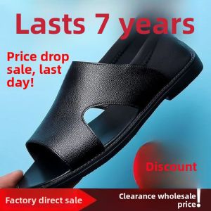 Pamart Mens Casual Sandals Soft Bottom Anti-slip Beach Shoes Breathable Slip-On Summer Slippers Trendy Leather Footwear