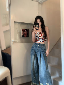 Retro Halter Spaghetti Straps Vest Female Summer Outwear Beautiful Back Basic Short Inner Wear Bows Oil Painting Tube Top Tops