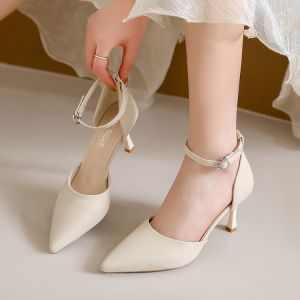 Pointed Toe High Heels Womens Outdoor Wear Hollow Sandals Spring Summer New Style for Skirts Roman Style Knot Buckle Shoes Thin Heel