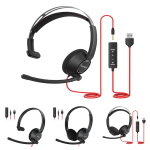 BINNUNE Headsets with Mic Wired Work Headphones for Laptop PC Computer with Noise Cancelling Mic for Zoom Office Conference
