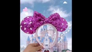 Potdemiel | Mouse Ears Headbands Purple Bow Headband Glitter Princess Party Decoration Cosplay Hair Accessories Hairband for Women Adults