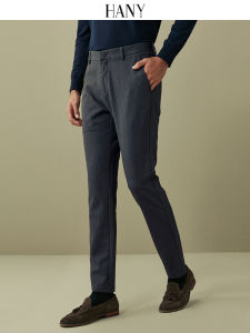 HANY Deep Grey Mens Casual Pants Elastic Business West Pants Long Trousers Autumn Straight Leg mid Waist Polyester Blend