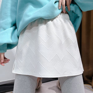 กางเกงขายาวทรงเอเอวสูงสไตล์เกาหลี ผ้าฝ้ายผสมโพลีเอสเตอร์และยางยืด ปกปิดสะโพก กางเกงชั้นในหนาสำหรับฤดูใบไม้ร่วงและฤดูหนาว