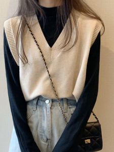Vest Vest Coat Sweater Fall and Winter Outer Wear Inner Wear Knitting Tops All-Matching Western Style Spring & Fall Turtleneck Bottoming Shirt for Women