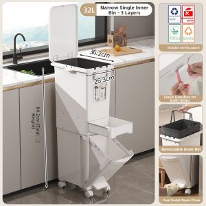 MMZECE | Elevated Movable Large Capacity Japanese Style Kitchen Trash Bin Wet-Dry Separation