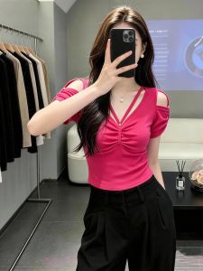 SHUAIYUE | Áo Thun Eo Thắt Dây Vòng Cổ V Đẹp