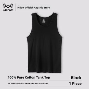 Miiow | Mens Cotton Vest Underwear Fitness Running Crossbar Base Layer Shirt Summer White Pure Color Simple Style MiiOW Cat Person