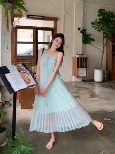 GUZILIAN | Elegant Summer Casual Flowy Long Dress Womens Strapless Gown With 3D Flower Design Korean Style Pleated Skirt Korean Version