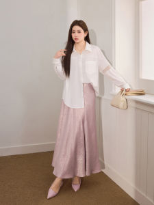 Blue Language plus Size Womens Asymmetrical High Waist Satin Skirt Elegant A-Line Midi Skirt Slimming Hip Covering