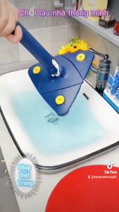Chổi lau nhà thông minh hình tam giác tự vắt xoay 360 độ cây lau sàn nhà lau trần nhà tường nhà cây lau kính