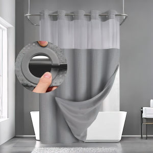 1pc No Hooks Shower Curain Dotted Waffle Weave Shower Curtain with Snap in Liner Set - 71W X 74H Fabric for Hotel Grade Spa