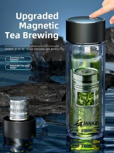 GIANXI Magnetic Tea Cup Glass Water Bottle Office Use Tea Brewing Separation Cup Mens Style New 2025 Model High Borosilicate