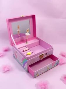 Hot New Arrival Gold Foil Swan Ballerina Musical Jewelry Box With Mirror Drawer Large Storage Organizer Cute Princess Gift For G