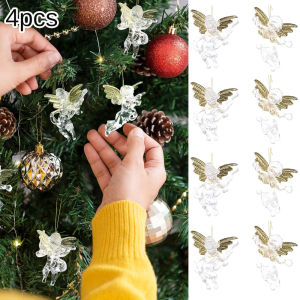 Christmas 3D Crystal Clear Angel Ornaments  Sparkling Gold Wings Angel Xmas Tree Hanging Pendants  New Year Holiday Decorations