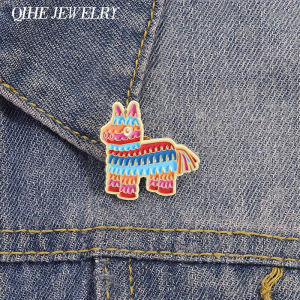 Creative Donkey Pinata Enamel Pins Funny Mexican Pinata Game Rainbow Donkey Brooches Clothes Lapel Badge Jewelry Gift Friends