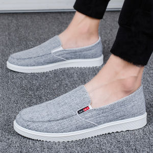 Mens Summer Breathable Canvas Slip-On Casual Shoes Low Cut Plain Color Rubber Outsole Durable Churned Shoe Body Style