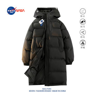 NASA Collaborative Thickened Winter Jacket Mens down Cotton Coat Warm Bread Parka Couple Hooded Coat Long Sleeve Zipper Closure