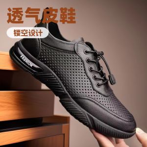 Paul Mens Sandals New Leather Surface Mesh Breathable Soft Bottom Summer Shoes Hollow out Casual Slip-On Sports Beach Shoes