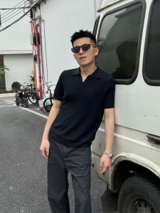 Áo Thun Nam Tay Ngắn Màu Đen Dệt Kim Phong Cách Mỹ Nặng Nề Cleanfit Light Maturity POLO Áo Thun Nam Mùa Hè Thường Ngày