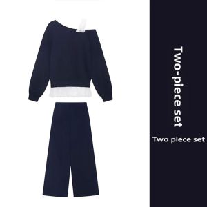 YUEZHONGWEI | Lace French Connection Asymmetric Off-shoulder Two-in-one Sweatshirt