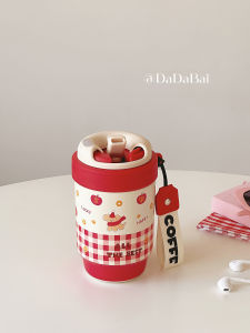 Ceramic Stainless Steel Insulated Coffee Cup Womens New 2025 Portable Small Cute Straw Water Bottle Double Drink Thermal Cup