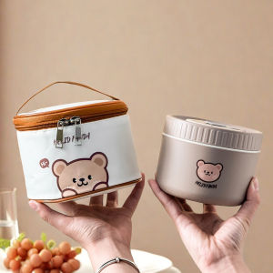 WORTHBUY Portable Cute Bear 304 Stainless Steel Insulated Bento Lunch Box Microwave Sealed Lunch Container For Kids  Students