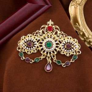 Arabic Colorful Brooch Crystal Pendant For Women Morocco Bridal Caftan Pins Hollow-out Tassel Design