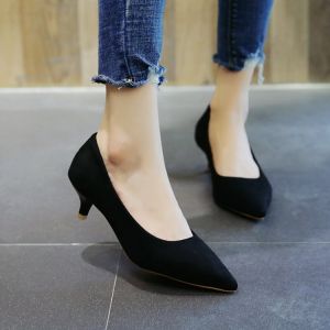 2025 New Womens Professional Pumps Black Low Heel 2-3cm Work Office Student Ceremony Formal Shoes Korean Style Velvet Surface