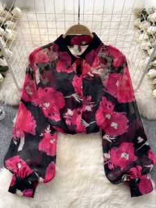 French Style Romantic Floral Long Sleeve Womens Shirt Summer Lantern Sleeve High-End Feeling Casual Elegant Top Design
