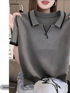 HUAXUNRAN | Oversized Slimming Polo Shirt for Middle-aged Women